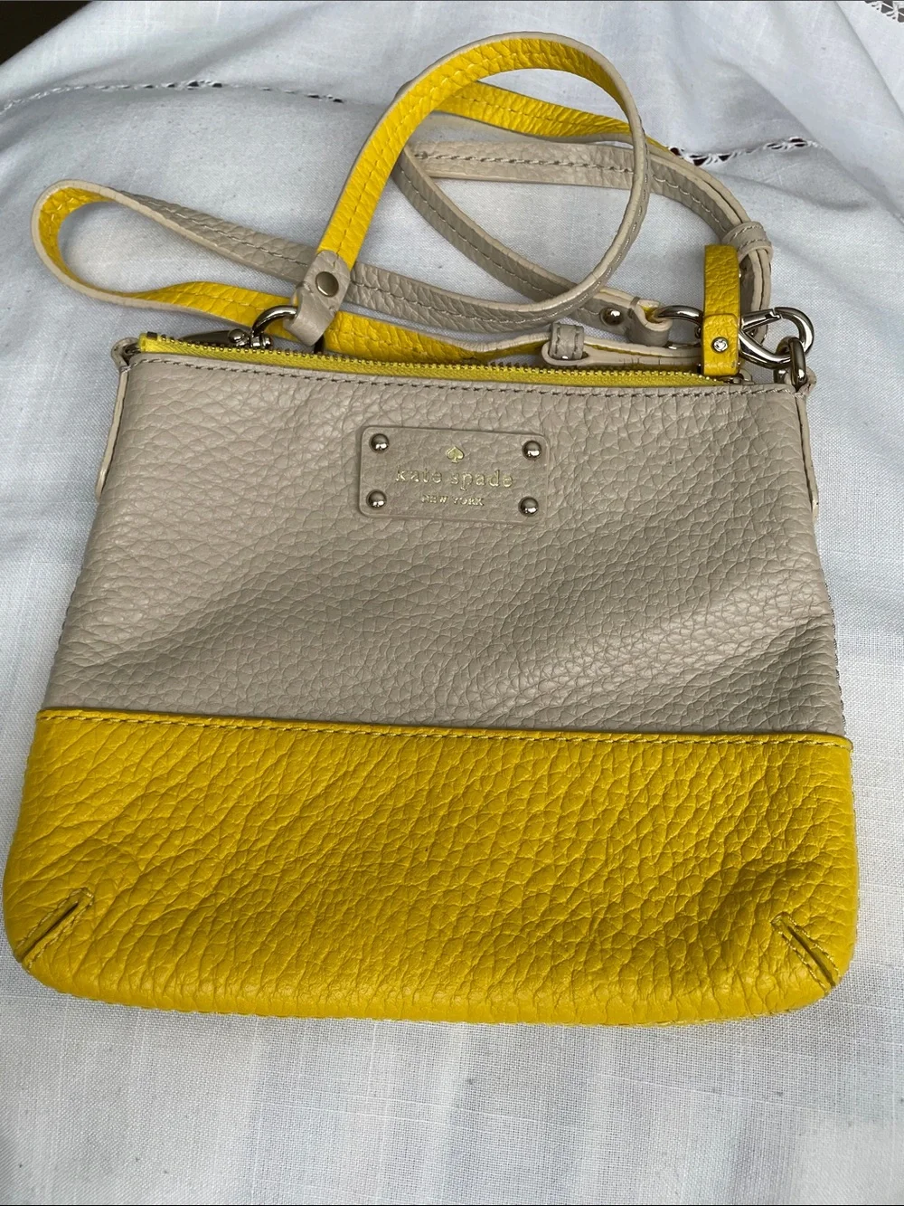 kate spade Yellow and Beige Pebbled Leather Crossbody Adjustable Strap